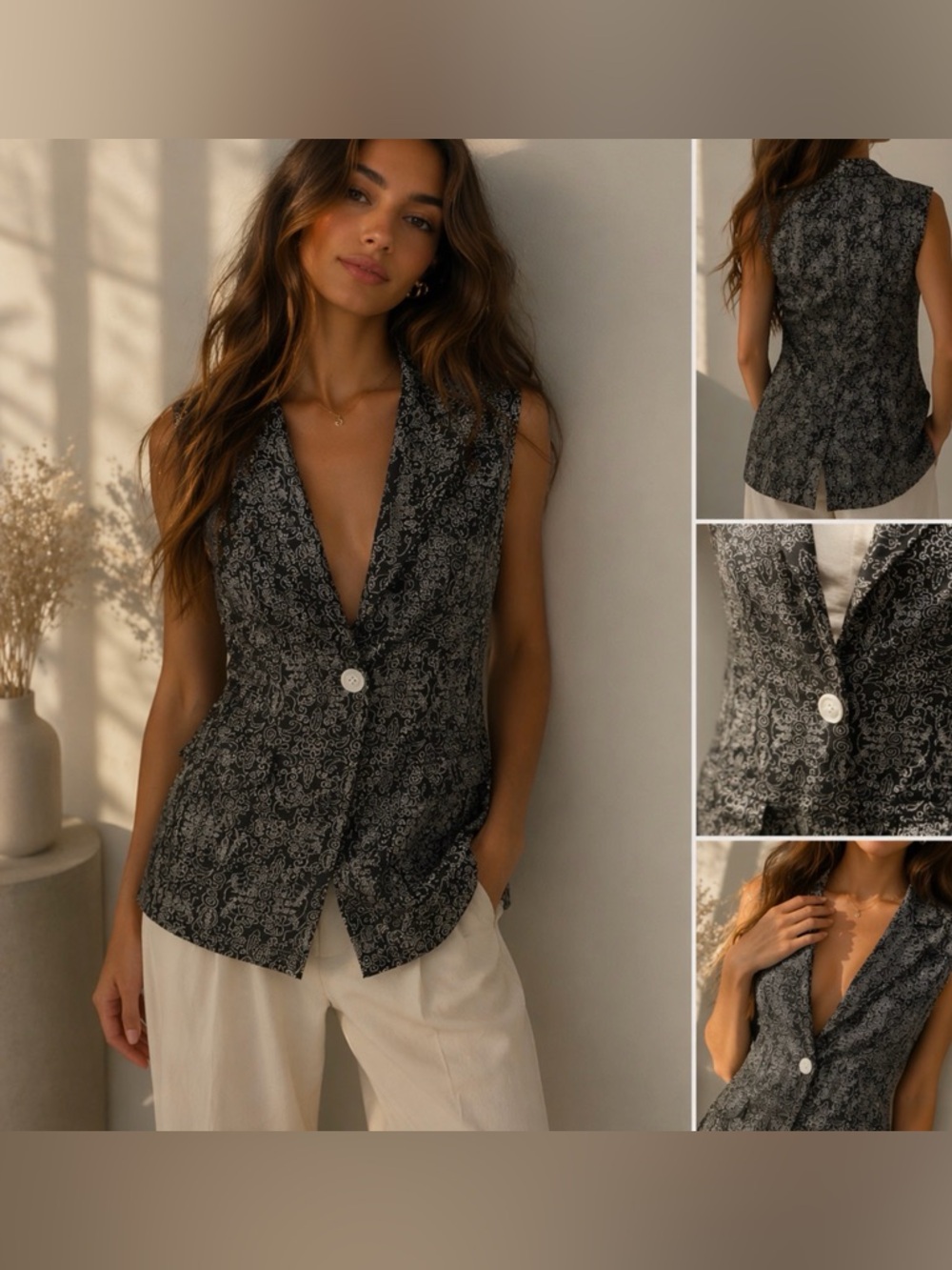 NWT Valija Paisley Tailored Vest Blazer Top | Minimal Chic Bali Collection M
